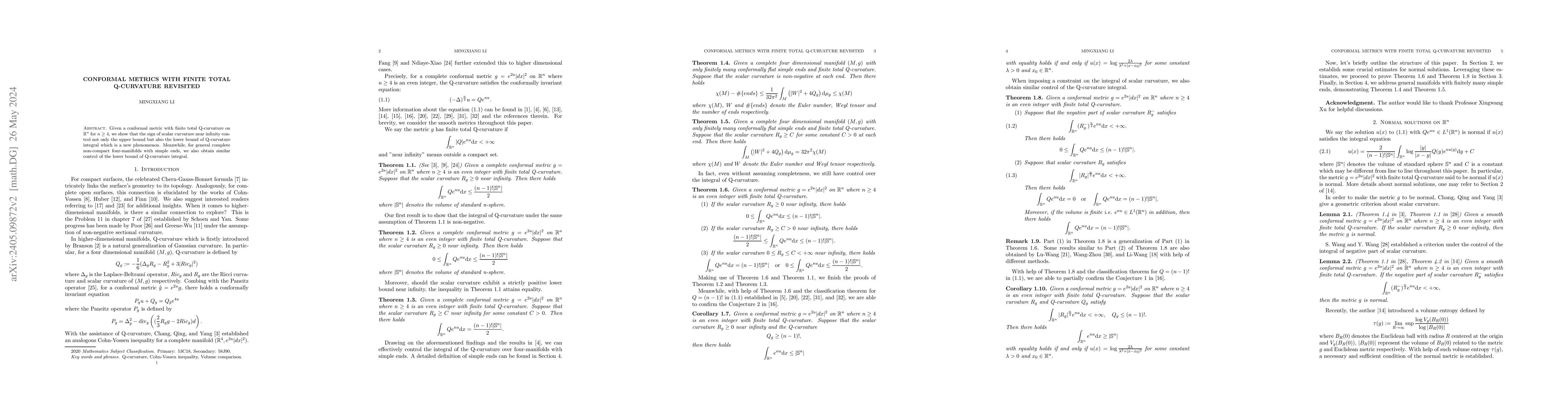 Thumbnail for Conformal metrics with finite total Q-curvature revisited