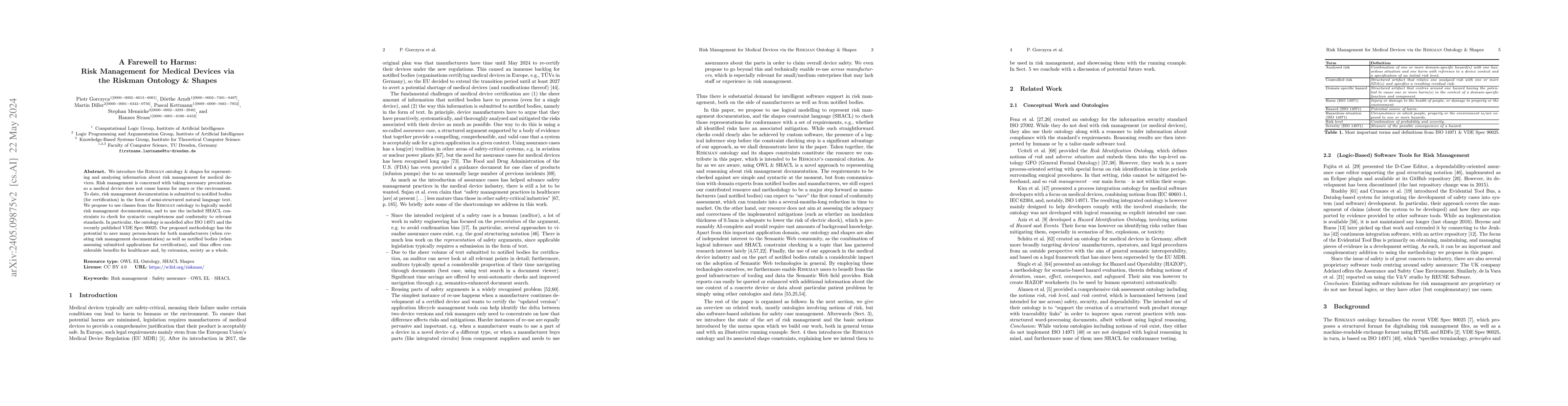 Thumbnail for A Farewell to Harms: Risk Management for Medical Devices via the Riskman
  Ontology & Shapes