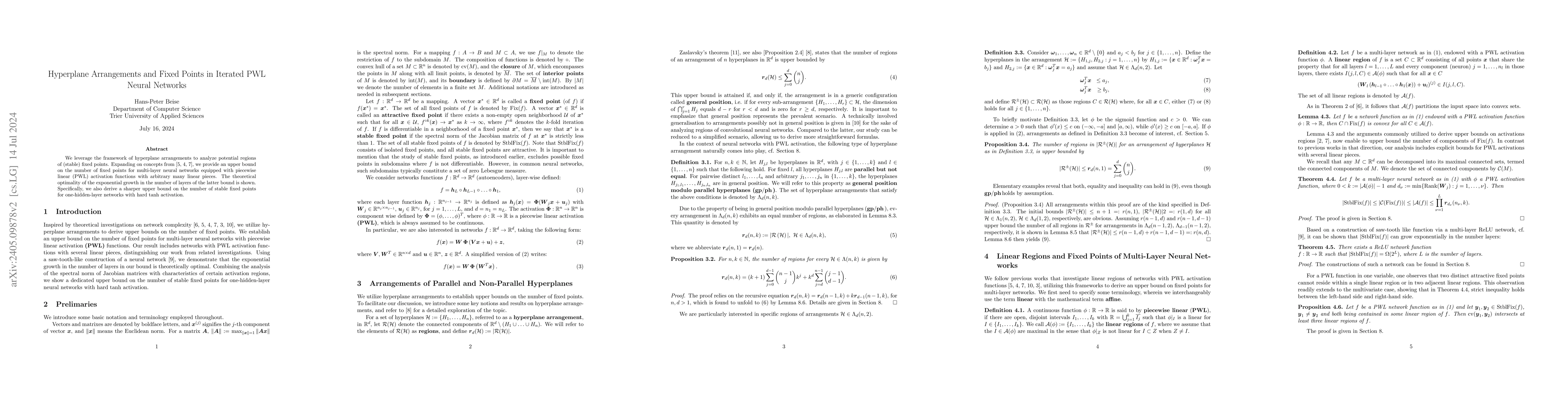 Thumbnail for Hyperplane Arrangements and Fixed Points in Iterated PWL Neural Networks