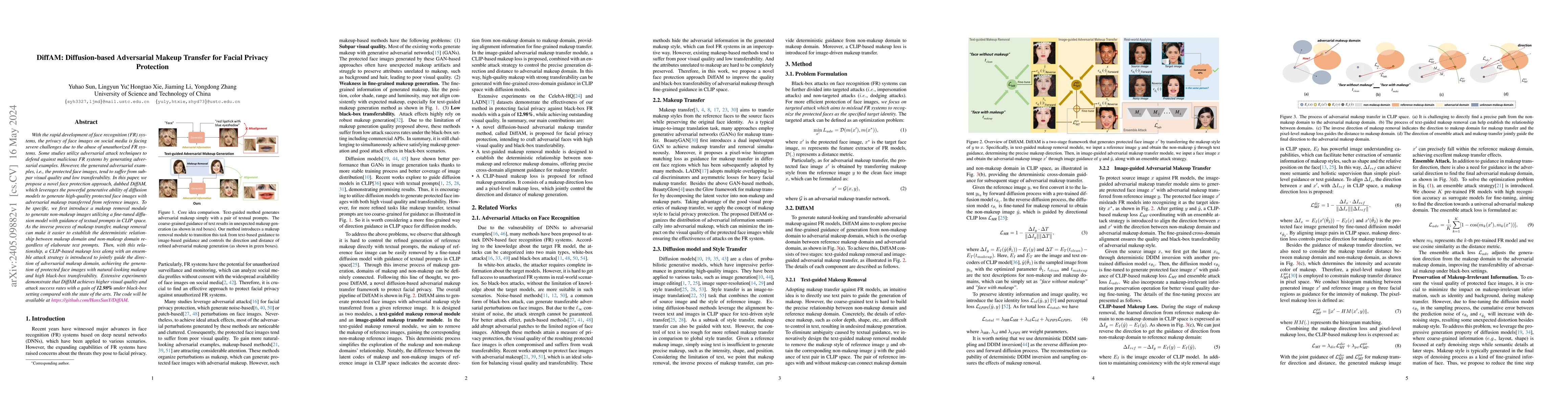 Thumbnail for DiffAM: Diffusion-based Adversarial Makeup Transfer for Facial Privacy
  Protection