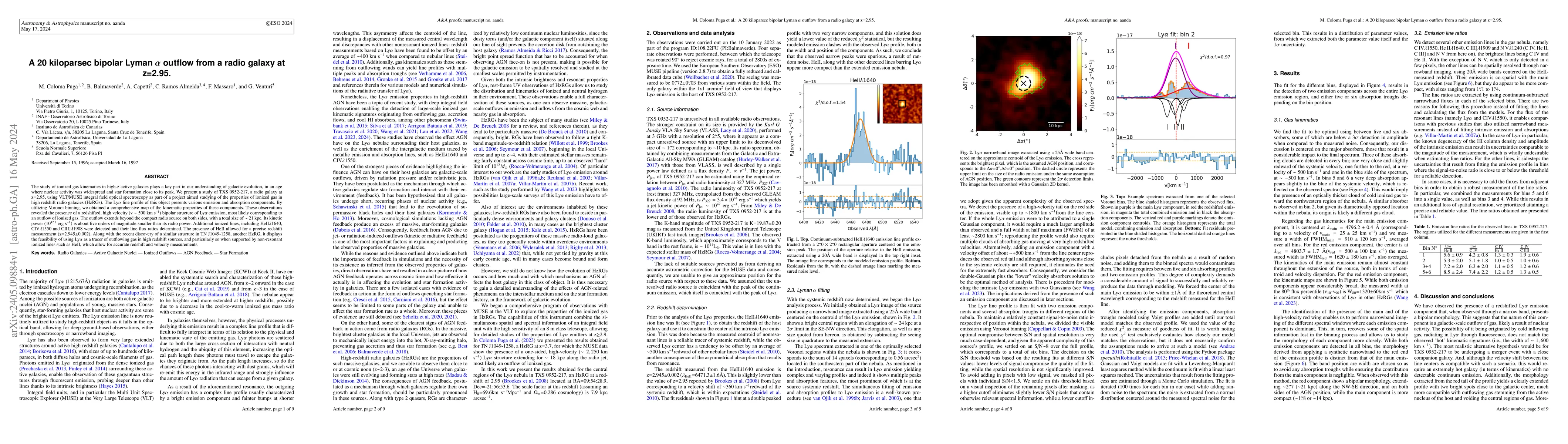Thumbnail for A 20 kiloparsec bipolar Lyman $\alpha$ outflow from a radio galaxy at
  z=2.95