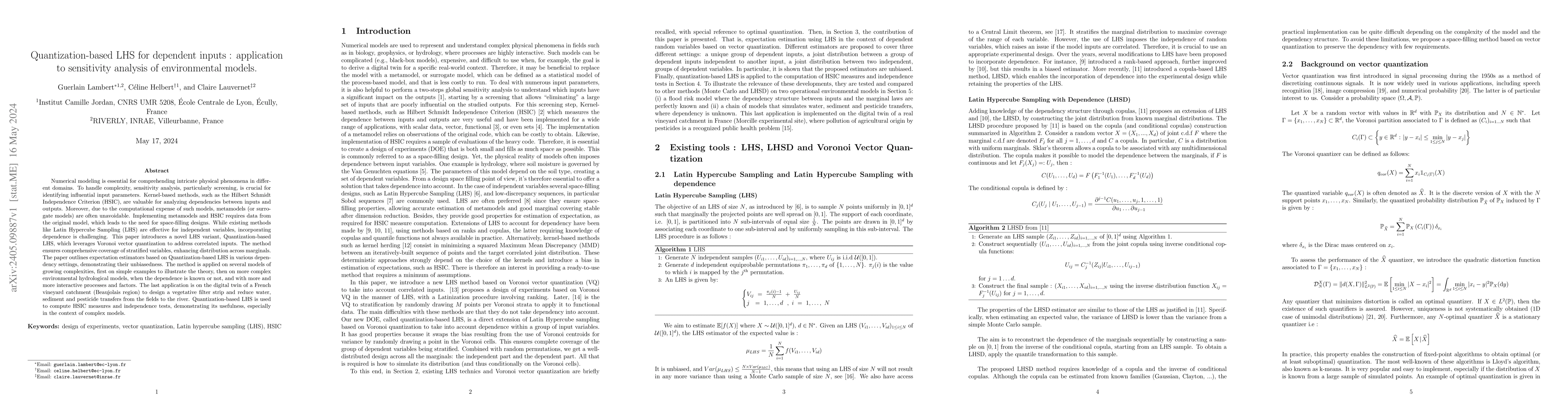 Thumbnail for Quantization-based LHS for dependent inputs : application to sensitivity
  analysis of environmental models