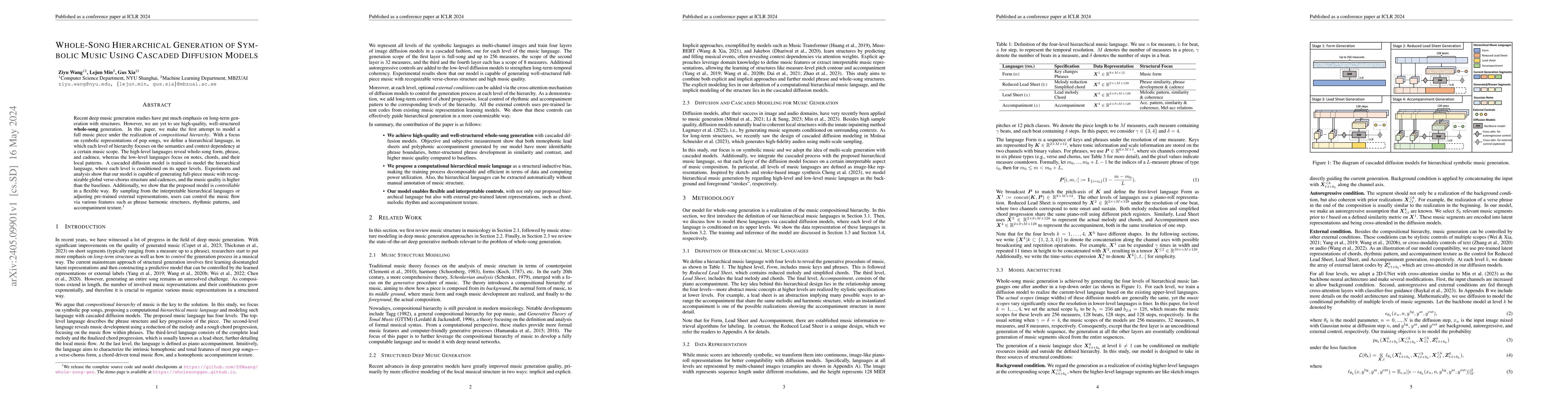 Thumbnail for Whole-Song Hierarchical Generation of Symbolic Music Using Cascaded
  Diffusion Models