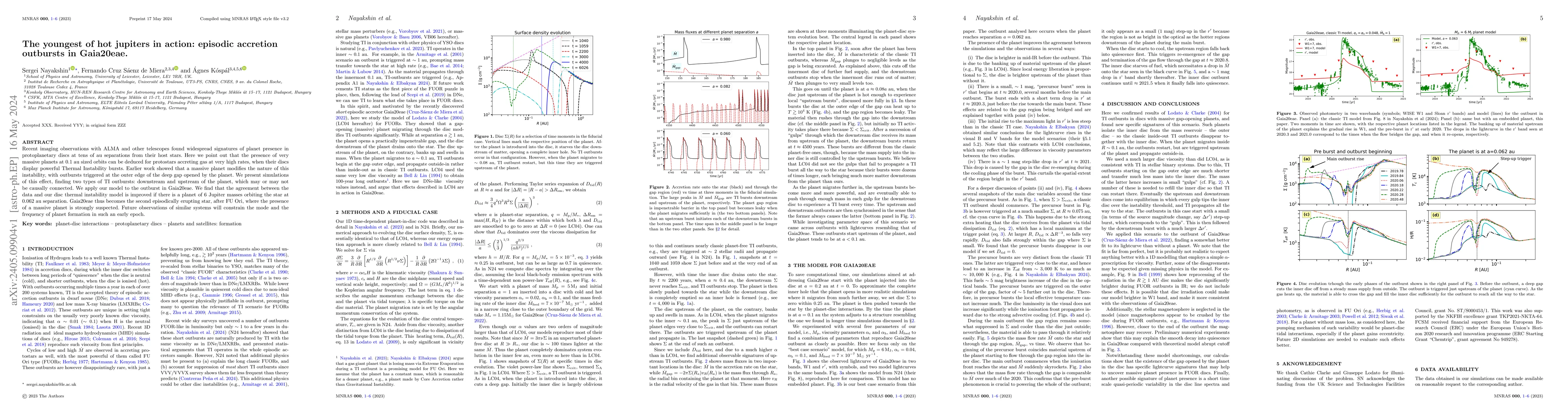 Thumbnail for The youngest of hot jupiters in action: episodic accretion outbursts in
  Gaia20eae