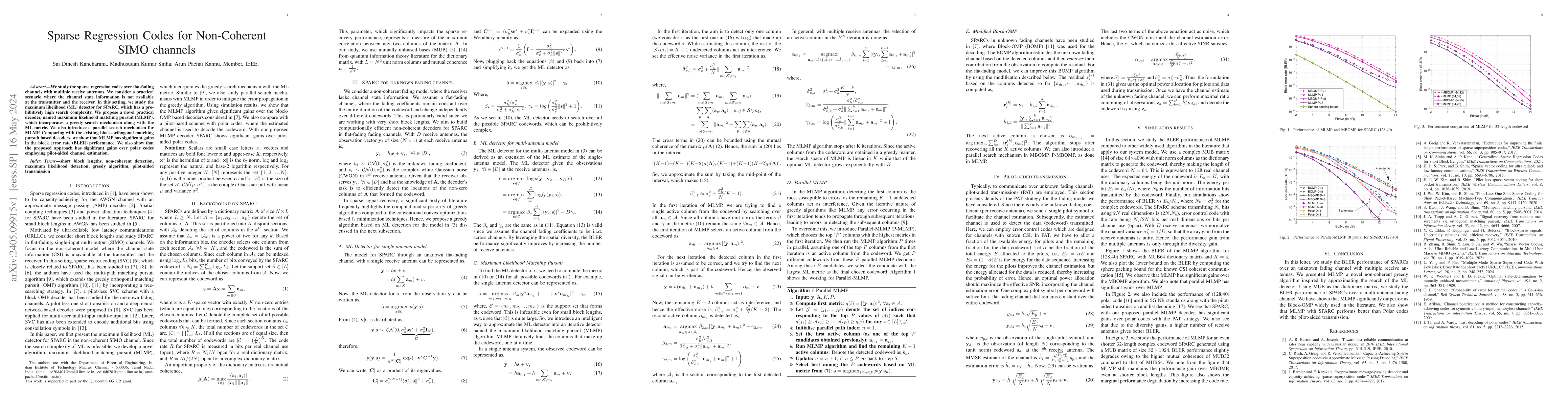 Thumbnail for Sparse Regression Codes for Non-Coherent SIMO channels