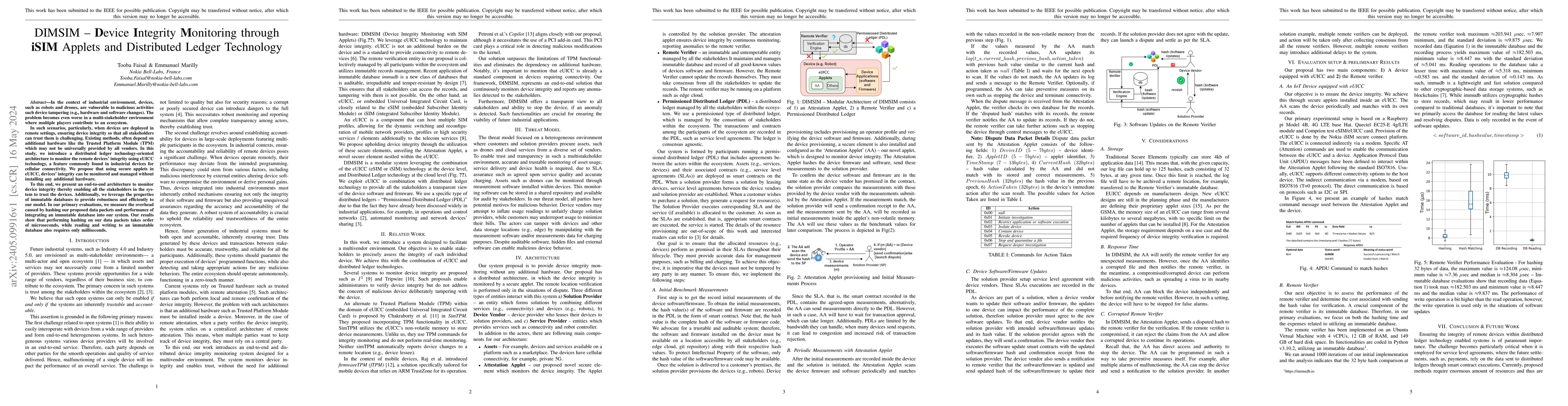 Thumbnail for DIMSIM -- Device Integrity Monitoring through iSIM Applets and
  Distributed Ledger Technology