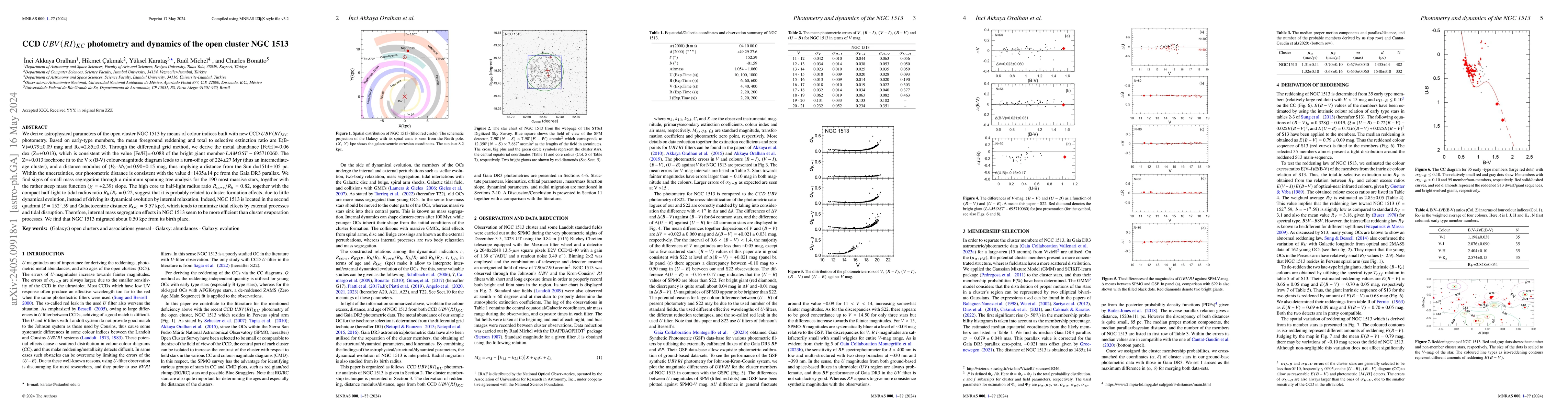 Thumbnail for CCD $UBV(RI)_{KC}$ photometry and dynamics of the open cluster NGC 1513