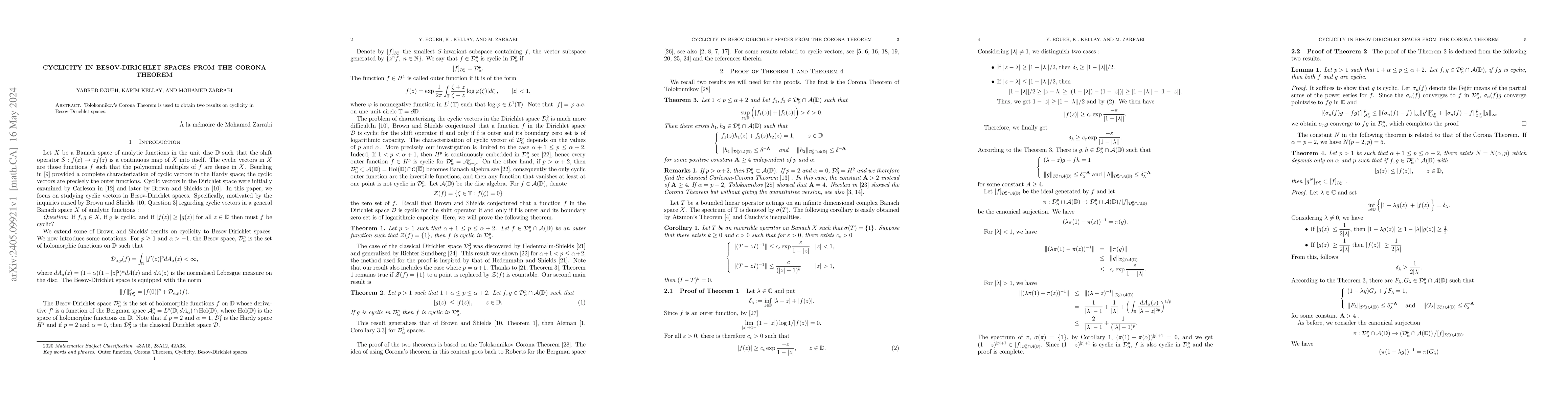 Thumbnail for Cyclicity in Besov-Dirichlet spaces from the Corona Theorem