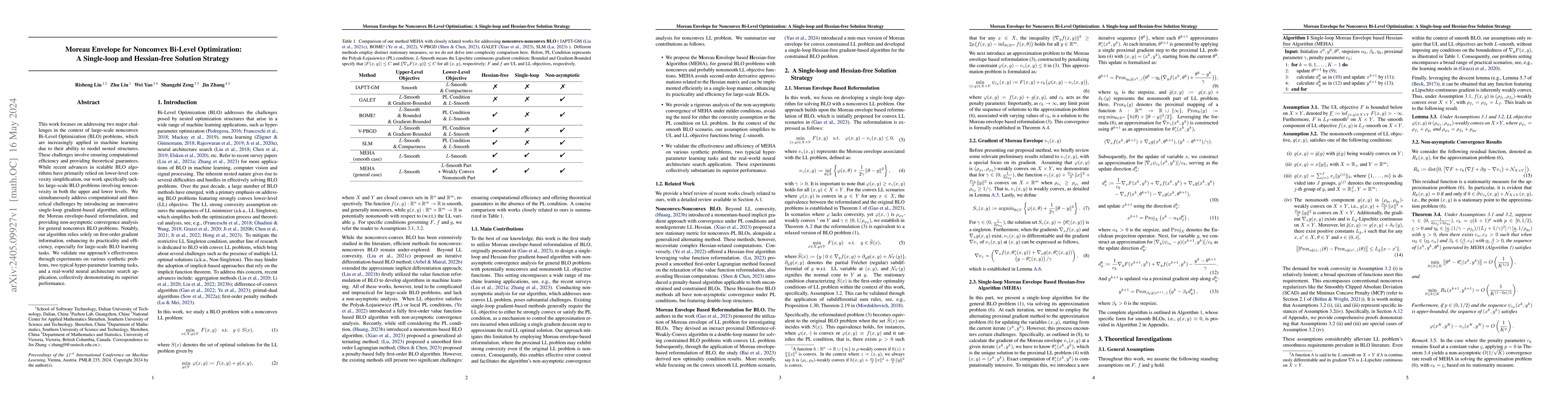 Thumbnail for Moreau Envelope for Nonconvex Bi-Level Optimization: A Single-loop and
  Hessian-free Solution Strategy
