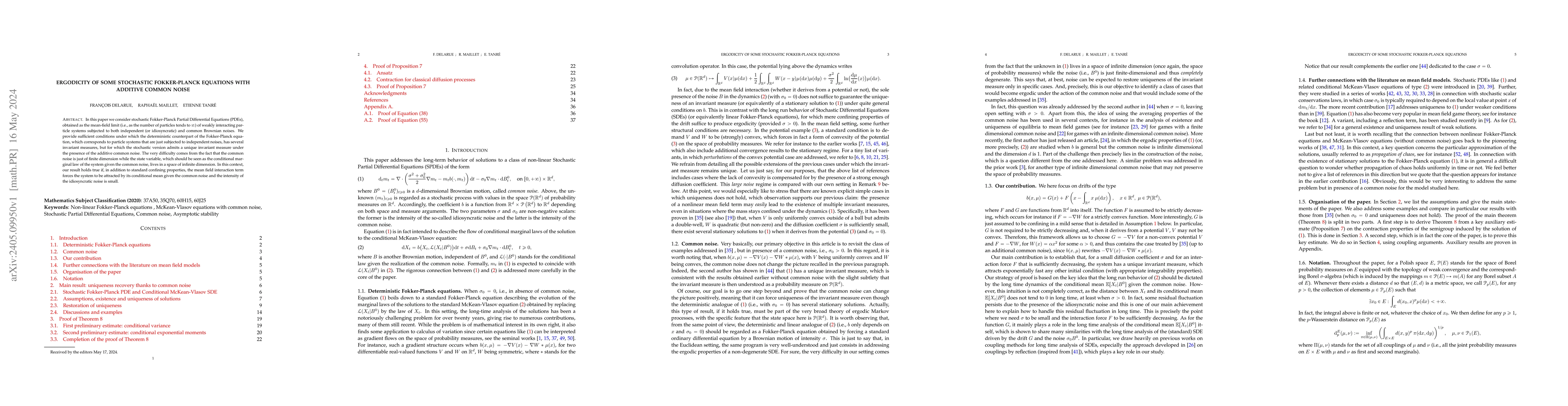 Thumbnail for Ergodicity of some stochastic Fokker-Planck equations with additive
  common noise