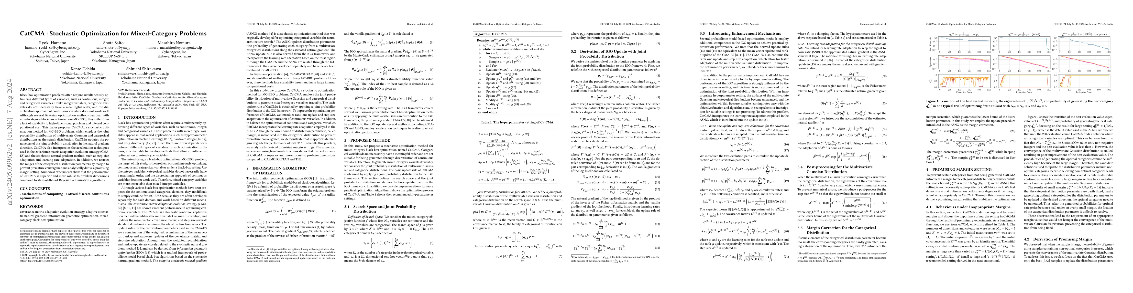 Thumbnail for CatCMA : Stochastic Optimization for Mixed-Category Problems