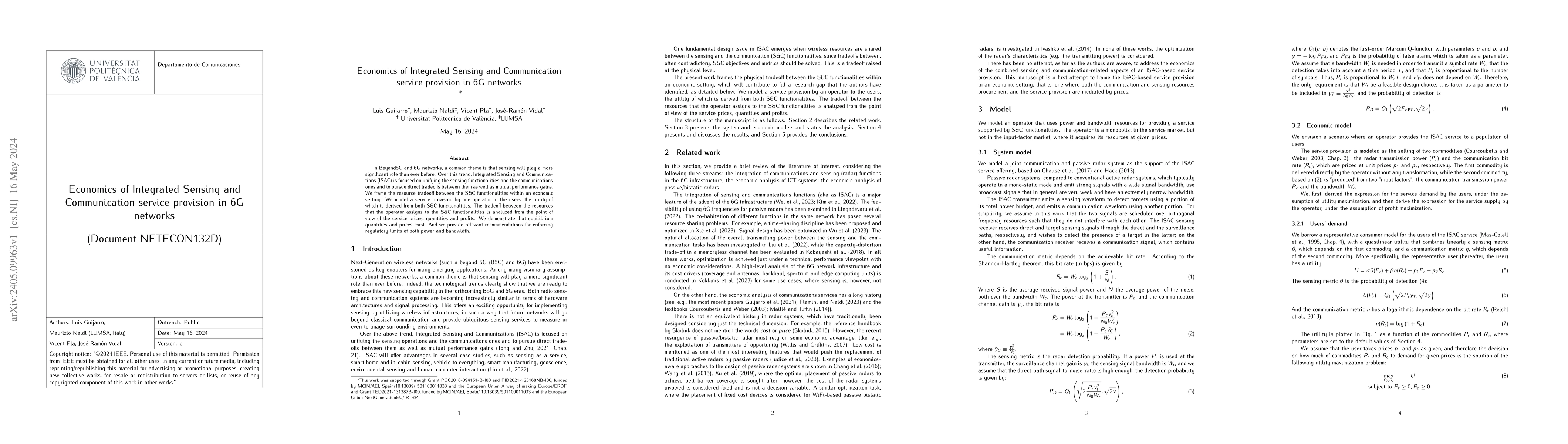 Thumbnail for Economics of Integrated Sensing and Communication service provision in
  6G networks