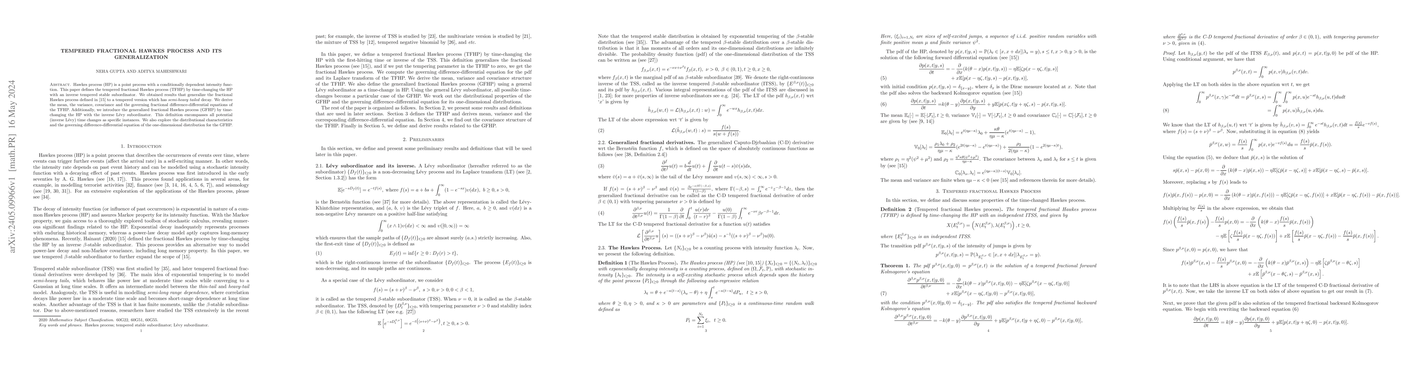 Thumbnail for Tempered Fractional Hawkes Process and Its Generalization