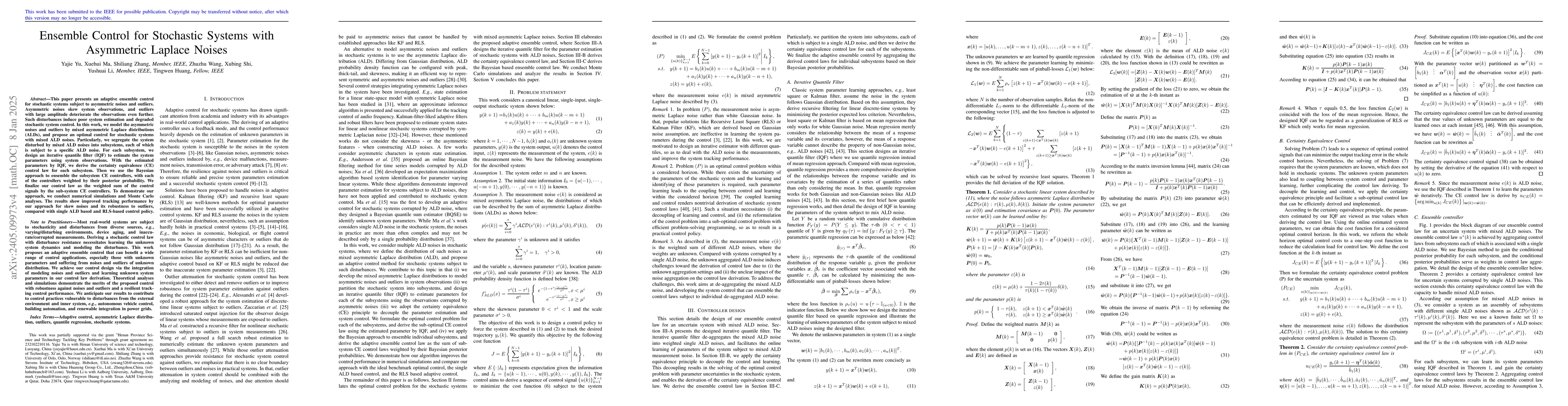 Thumbnail for Adaptive Ensemble Control for Stochastic Systems with Mixed Asymmetric
  Laplace Noises