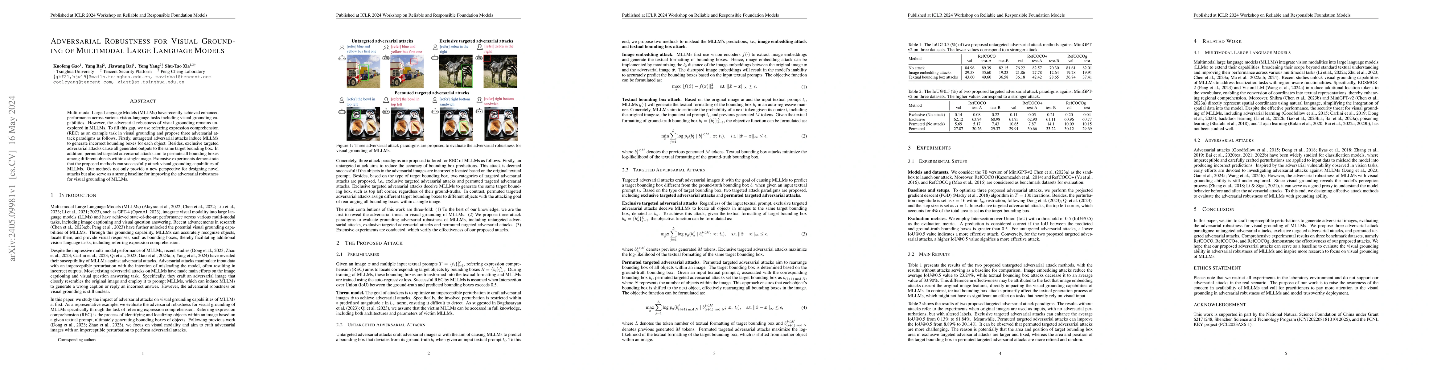Thumbnail for Adversarial Robustness for Visual Grounding of Multimodal Large Language
  Models