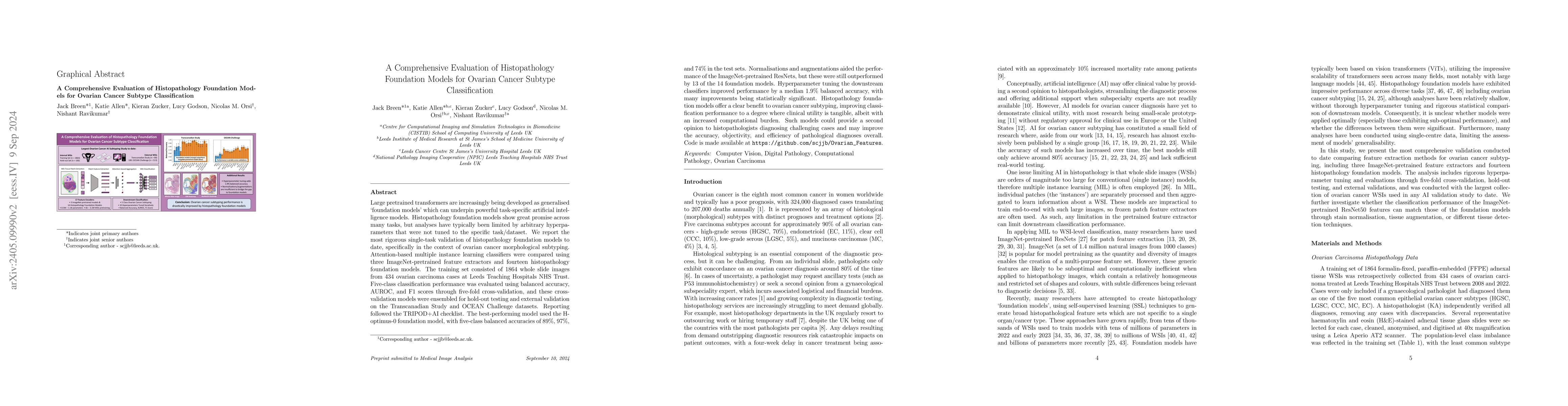 Thumbnail for Histopathology Foundation Models Enable Accurate Ovarian Cancer Subtype
  Classification