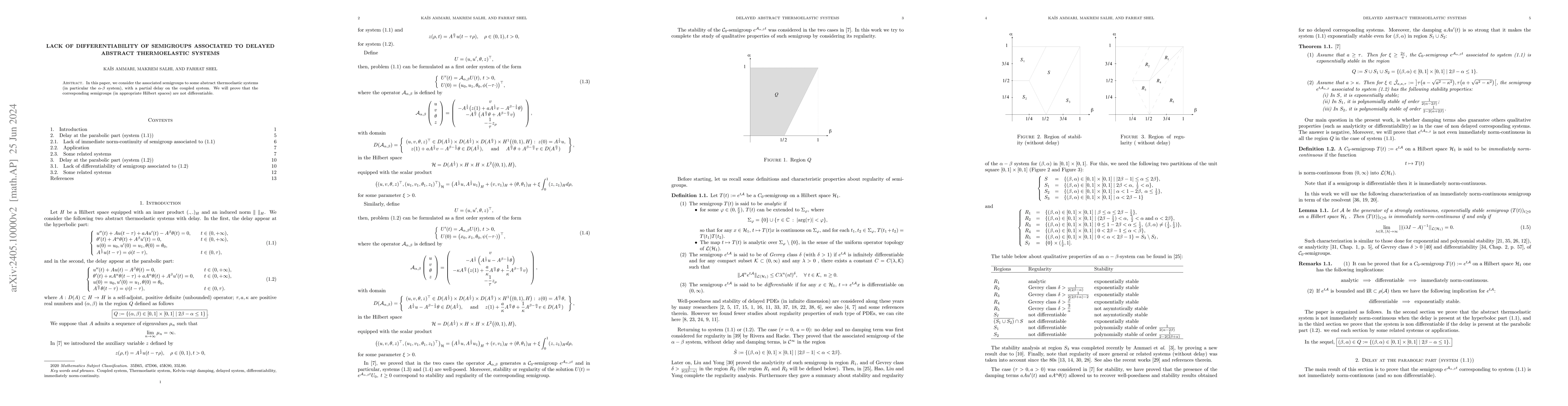 Thumbnail for Lack of differentiability of semigroups associated to delayed abstract
  thermoelastic systems