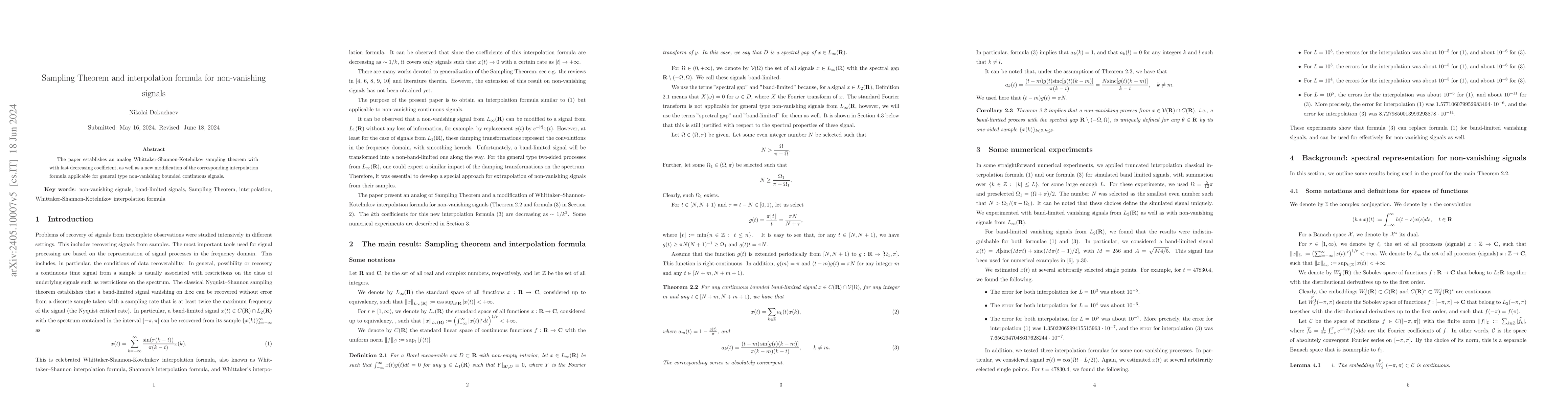 Thumbnail for Sampling Theorem and interpolation formula for non-vanishing signals