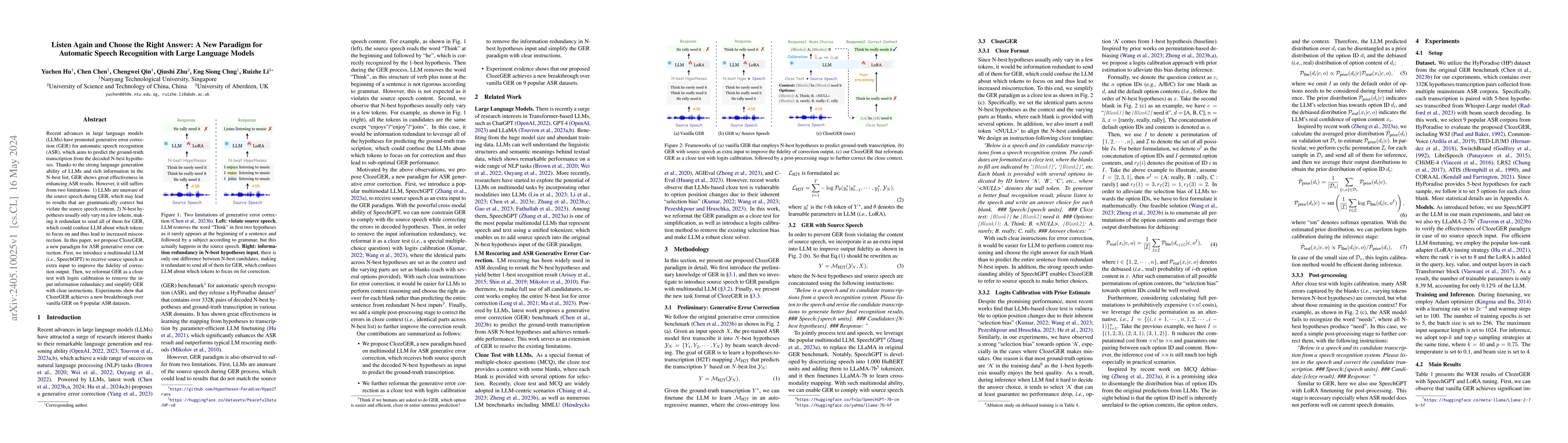 Thumbnail for Listen Again and Choose the Right Answer: A New Paradigm for Automatic
  Speech Recognition with Large Language Models