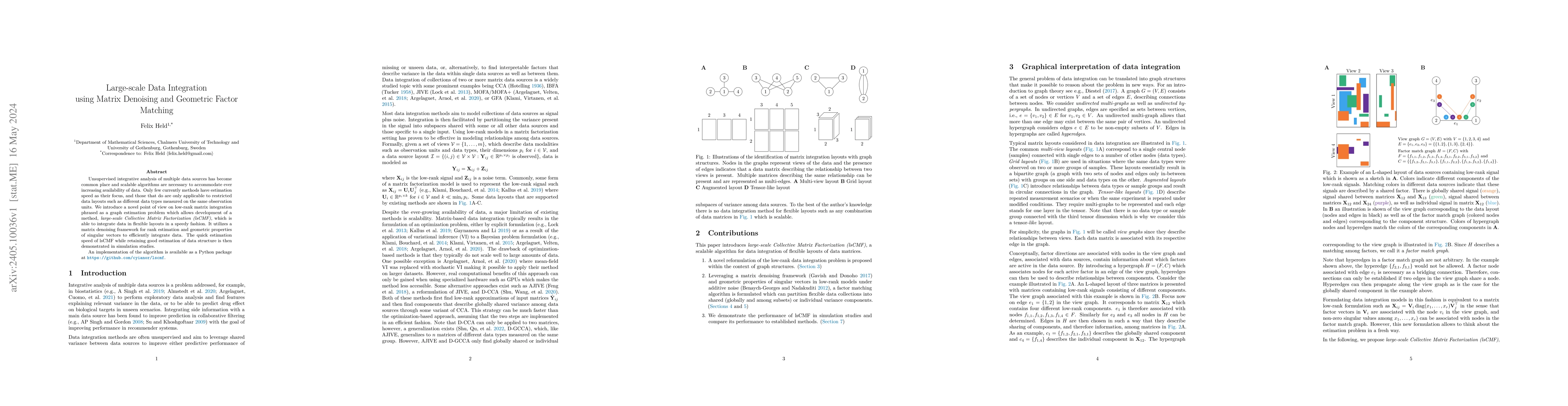 Thumbnail for Large-scale Data Integration using Matrix Denoising and Geometric Factor
  Matching