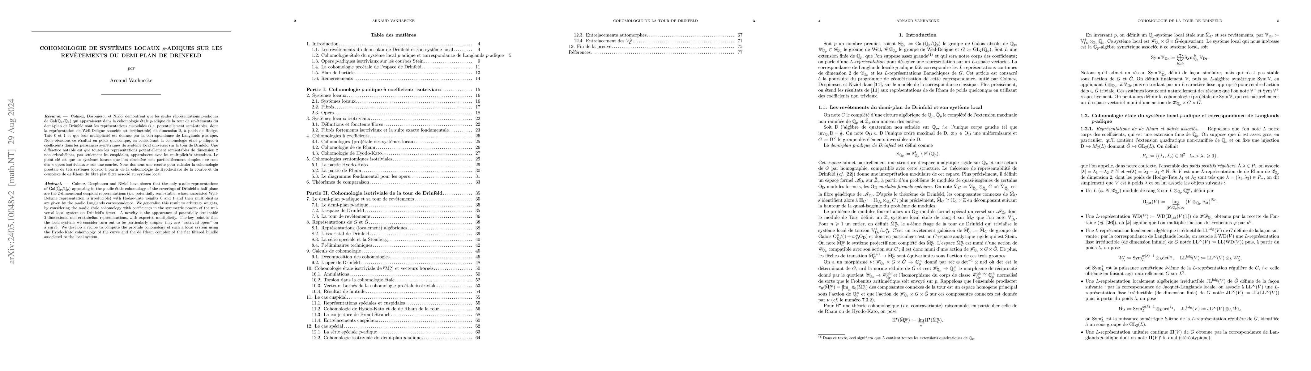 Thumbnail for Cohomologie de syst\`emes locaux $p$-adiques sur les rev\^etements du
  demi-plan de Drinfeld
