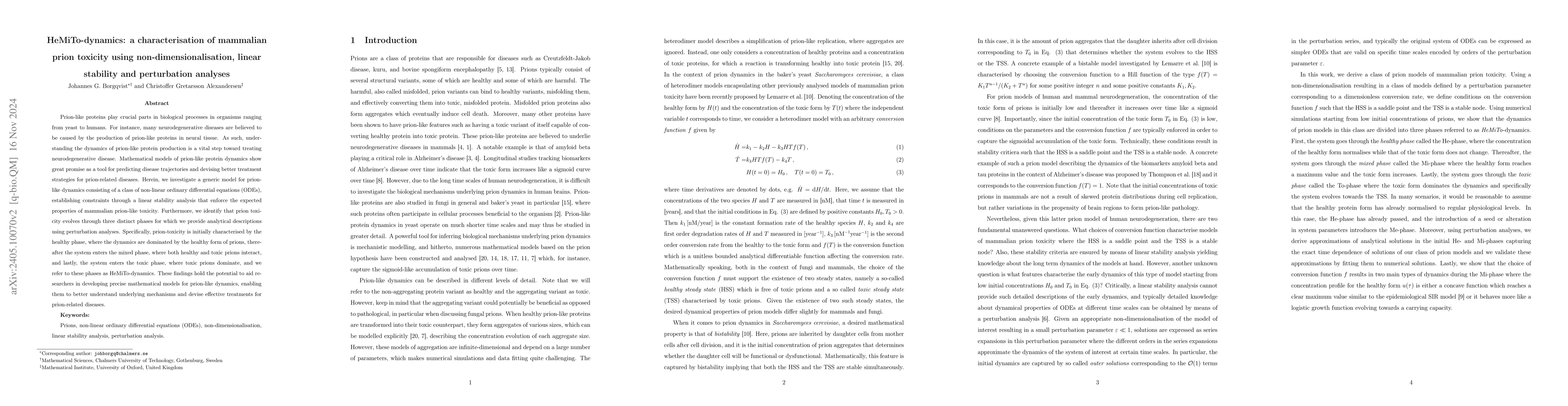 Thumbnail for HeMiTo-dynamics: a characterisation of mammalian prion toxicity using
  non-dimensionalisation, linear stability and perturbation analyses
