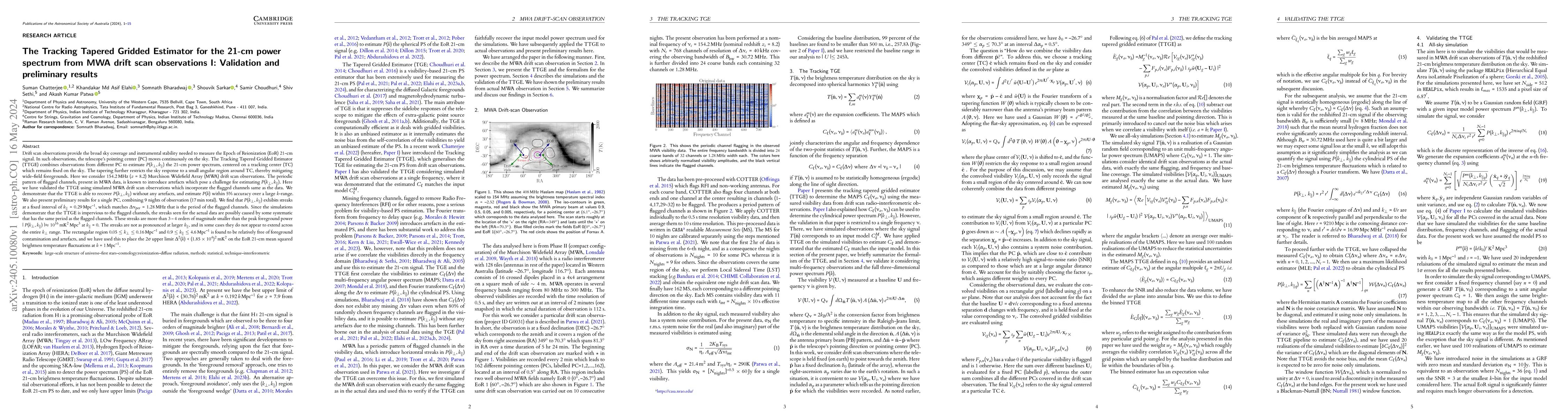Thumbnail for The Tracking Tapered Gridded Estimator for the 21-cm power spectrum from
  MWA drift scan observations I: Validation and preliminary results