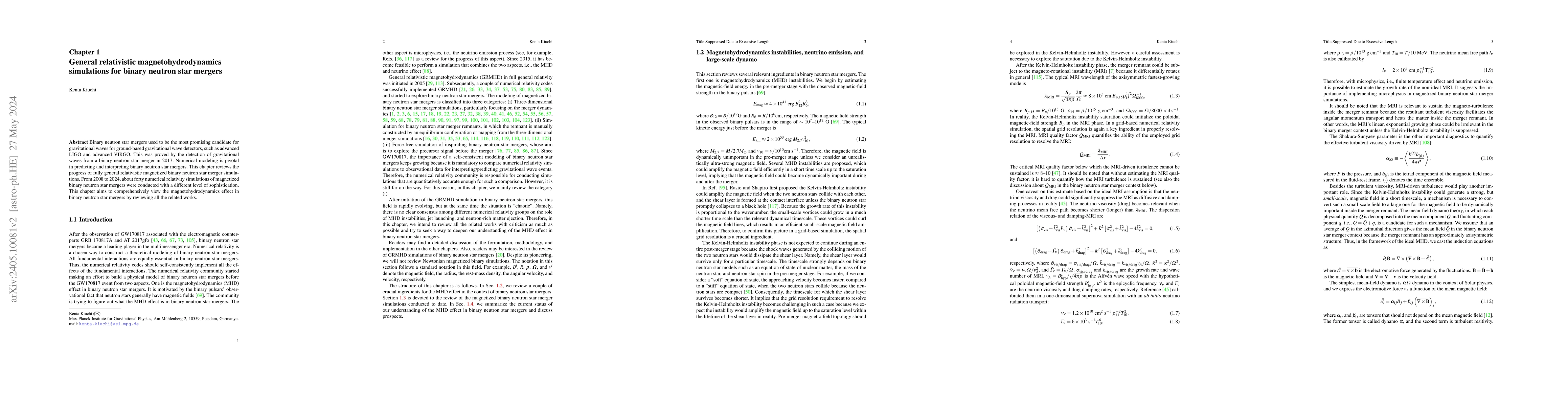 Thumbnail for General relativistic magnetohydrodynamics simulations for binary neutron
  star mergers