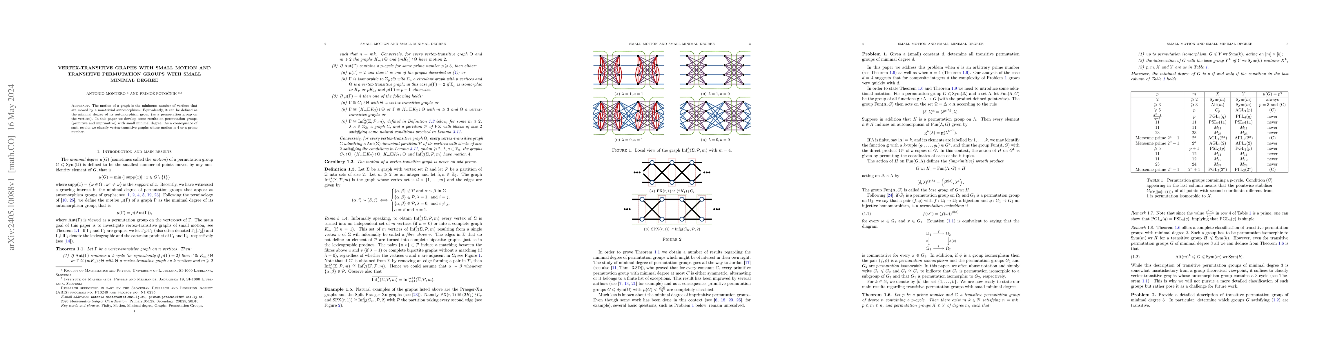 Thumbnail for Vertex-transitive graphs with small motion and transitive permutation
  groups with small minimal degree