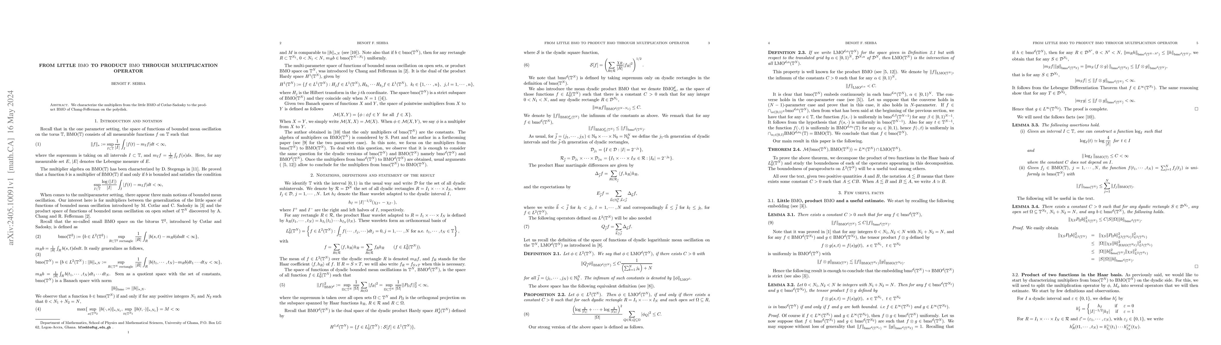 Thumbnail for From little BMO to product BMO through multiplication operator