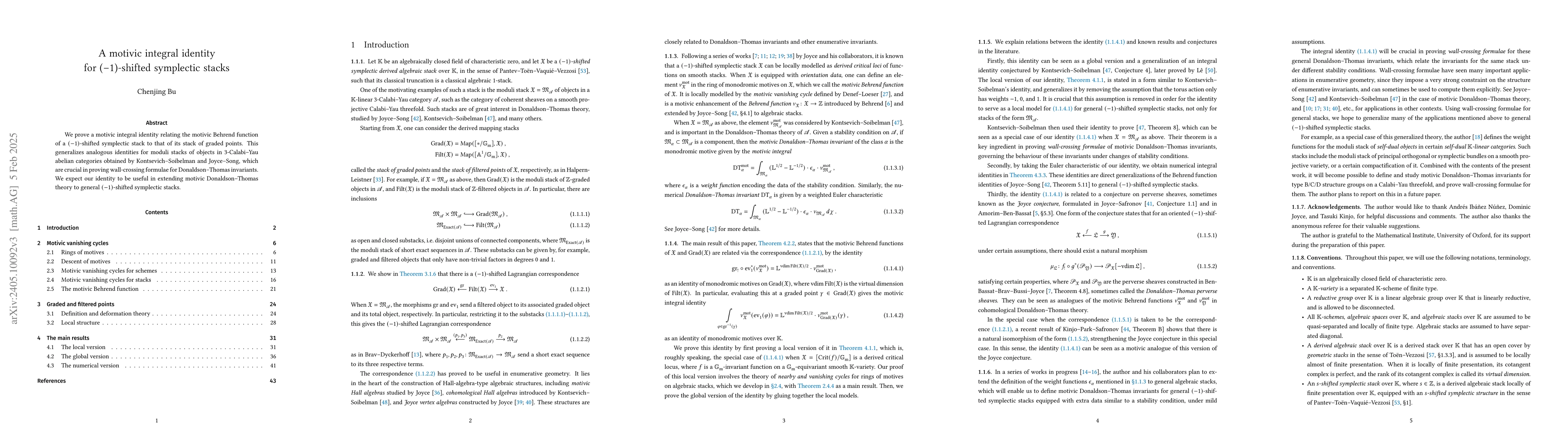 Thumbnail for A motivic integral identity for $(-1)$-shifted symplectic stacks