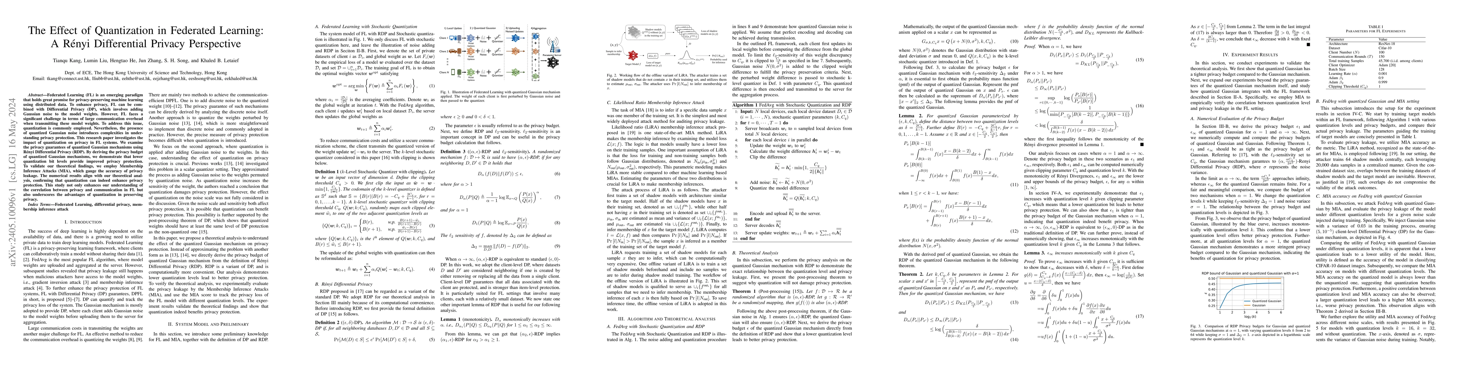 Thumbnail for The Effect of Quantization in Federated Learning: A R\'enyi Differential
  Privacy Perspective