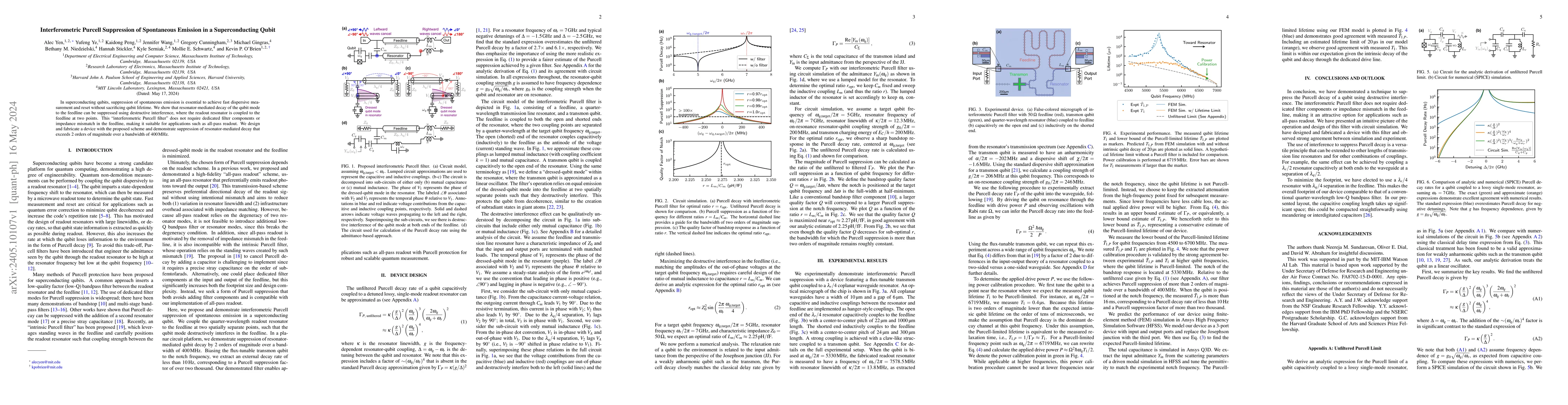 Thumbnail for Interferometric Purcell suppression of spontaneous emission in a
  superconducting qubit