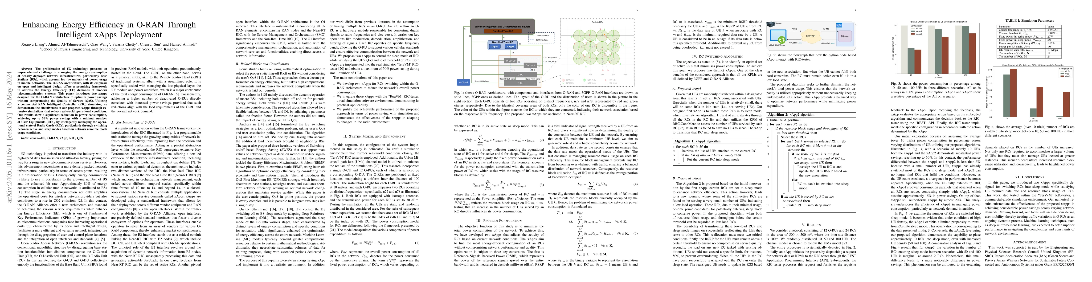 Thumbnail for Enhancing Energy Efficiency in O-RAN Through Intelligent xApps
  Deployment
