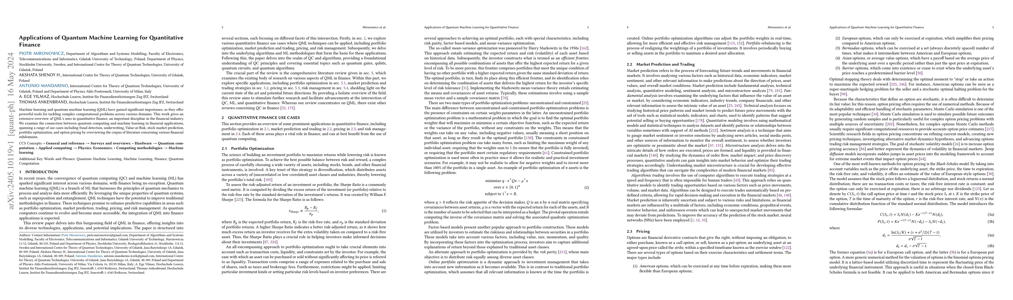 Thumbnail for Applications of Quantum Machine Learning for Quantitative Finance