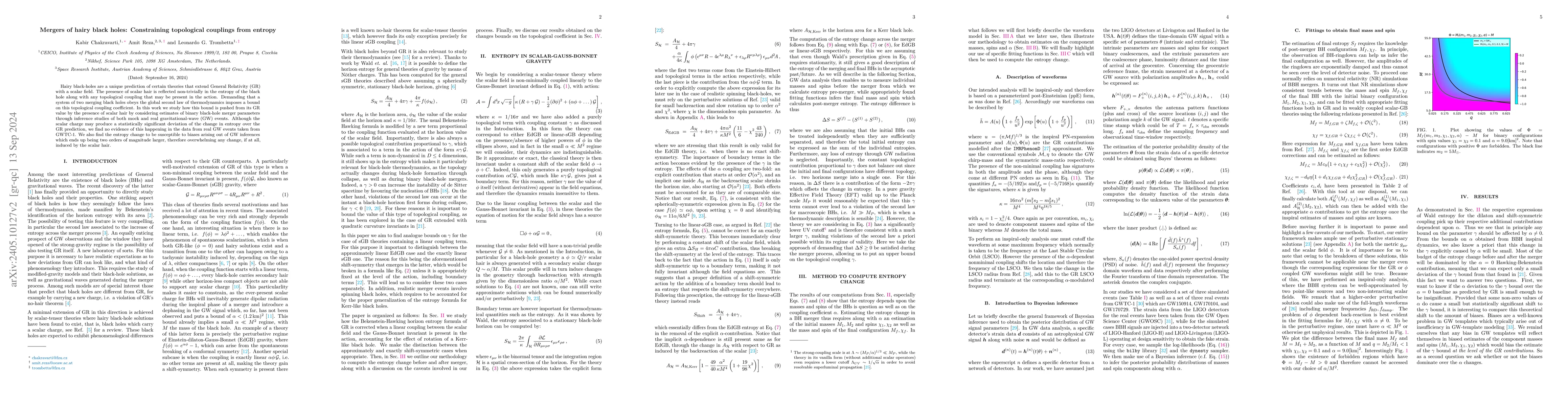 Thumbnail for Mergers of hairy black holes: Constraining topological couplings from
  entropy