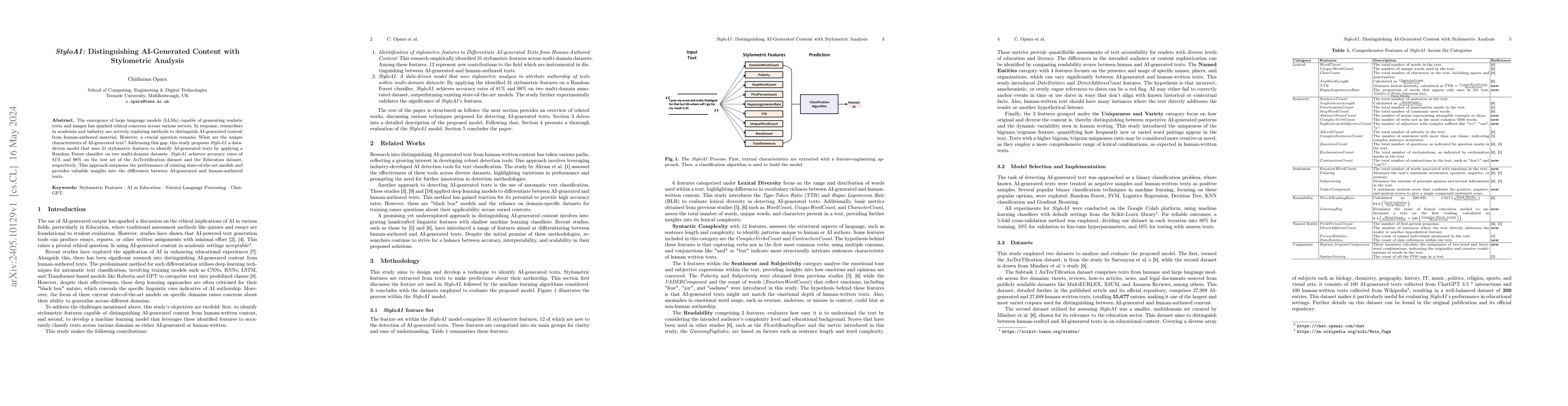 Thumbnail for StyloAI: Distinguishing AI-Generated Content with Stylometric Analysis