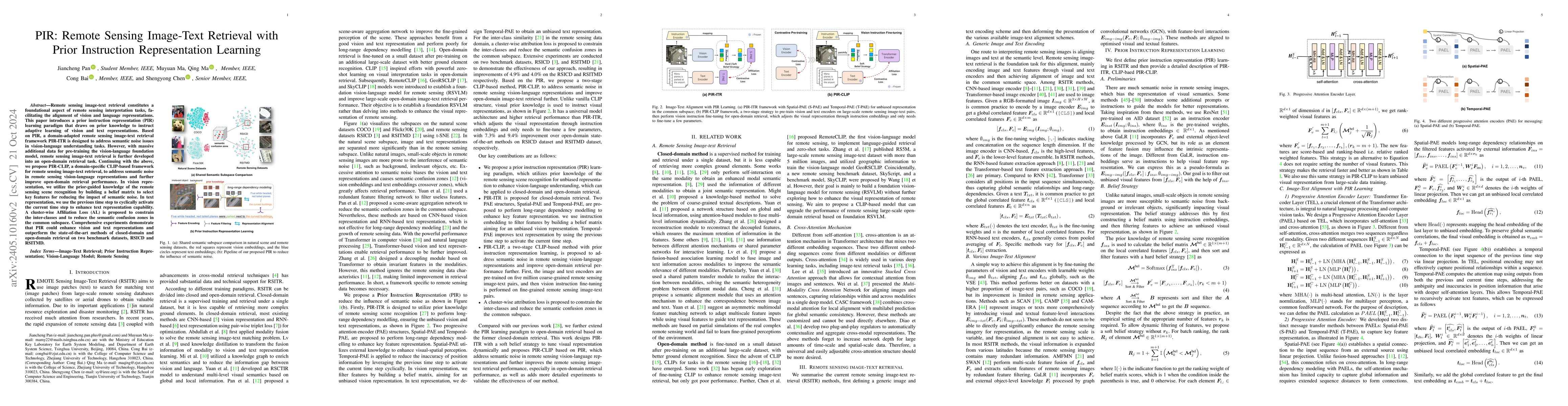 Thumbnail for PIR: Remote Sensing Image-Text Retrieval with Prior Instruction
  Representation Learning