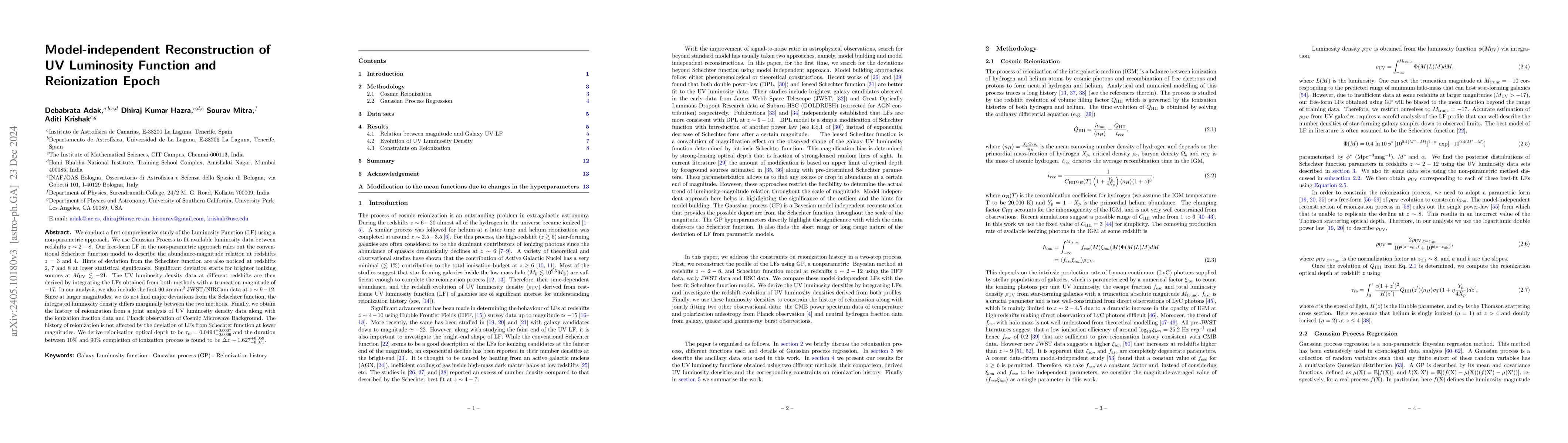 Thumbnail for Model-independent Reconstruction of UV Luminosity Function and
  Reionization Epoch
