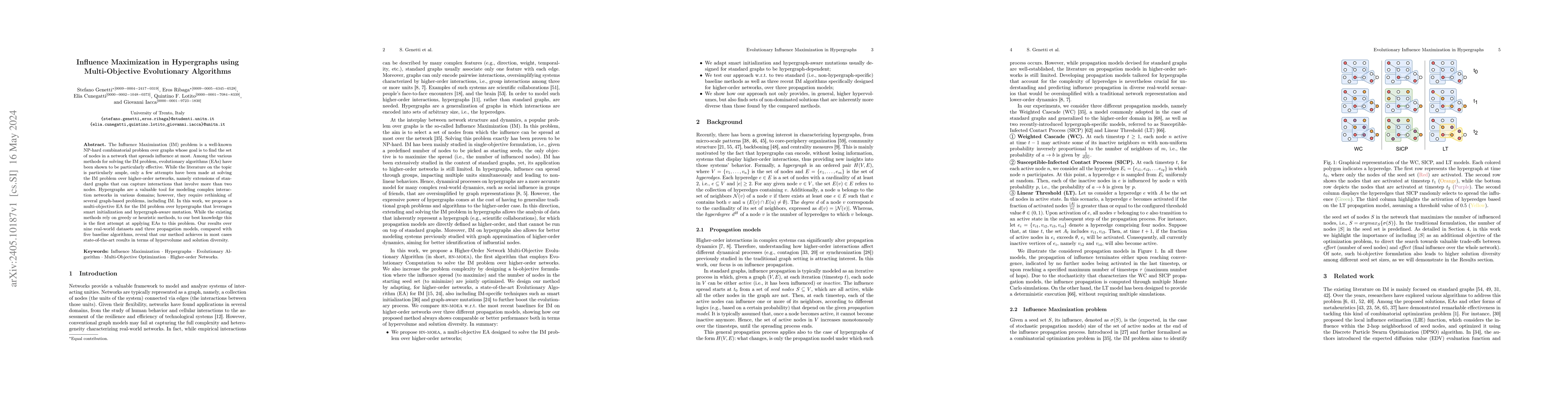 Thumbnail for Influence Maximization in Hypergraphs using Multi-Objective Evolutionary
  Algorithms