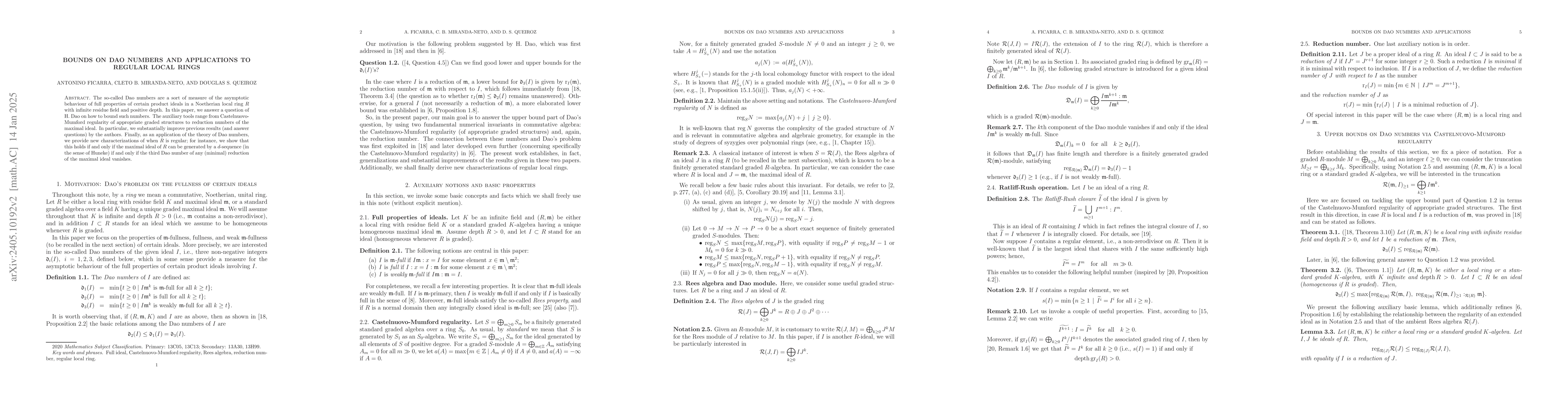 Thumbnail for Bounds on Dao numbers and applications to regular local rings