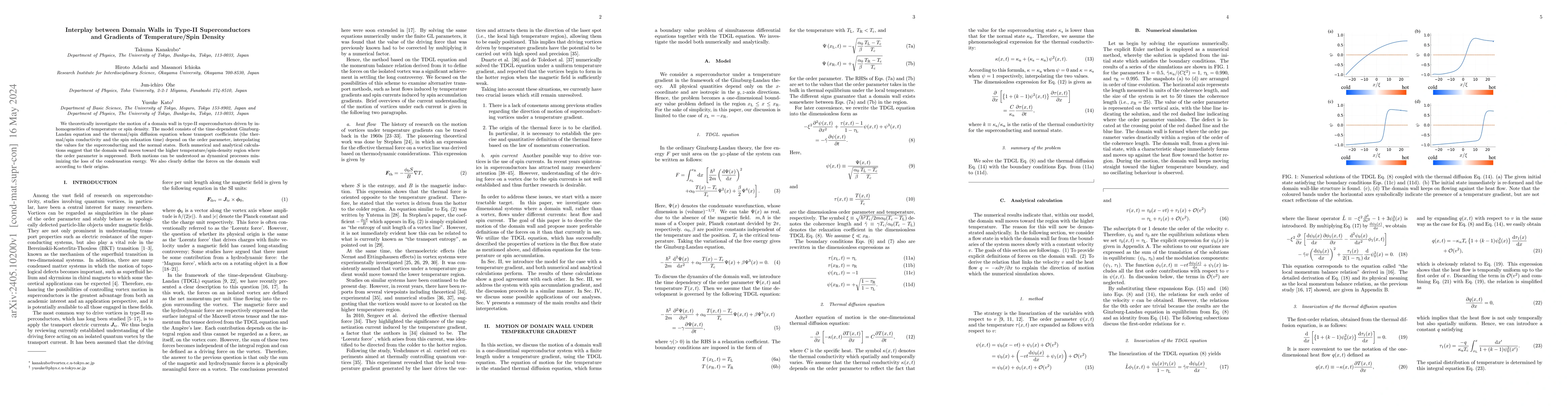 Thumbnail for Interplay between Domain Walls in Type-II Superconductors and Gradients
  of Temperature/Spin Density