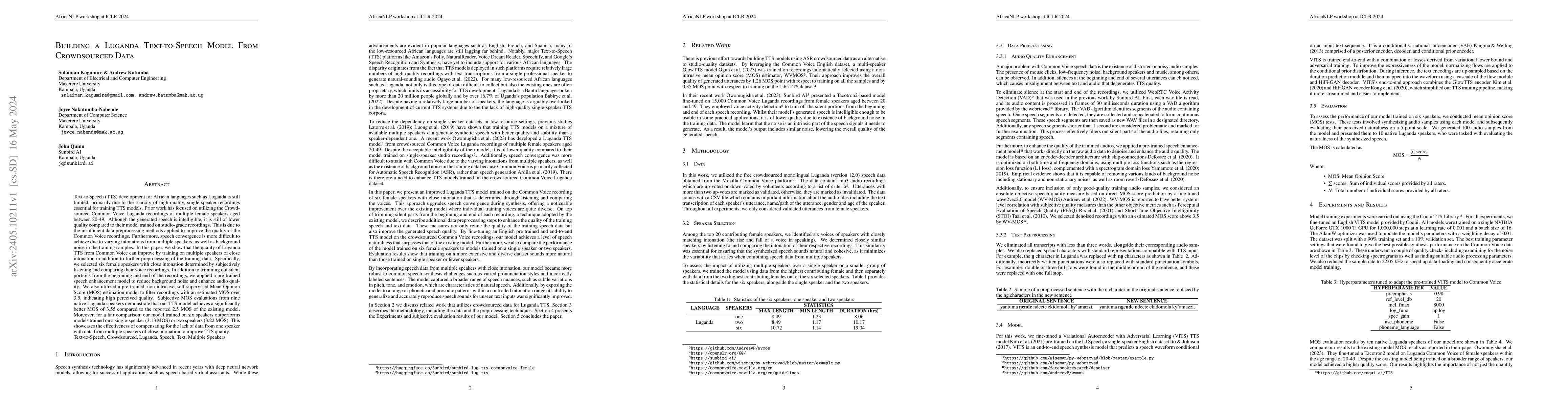 Thumbnail for Building a Luganda Text-to-Speech Model From Crowdsourced Data