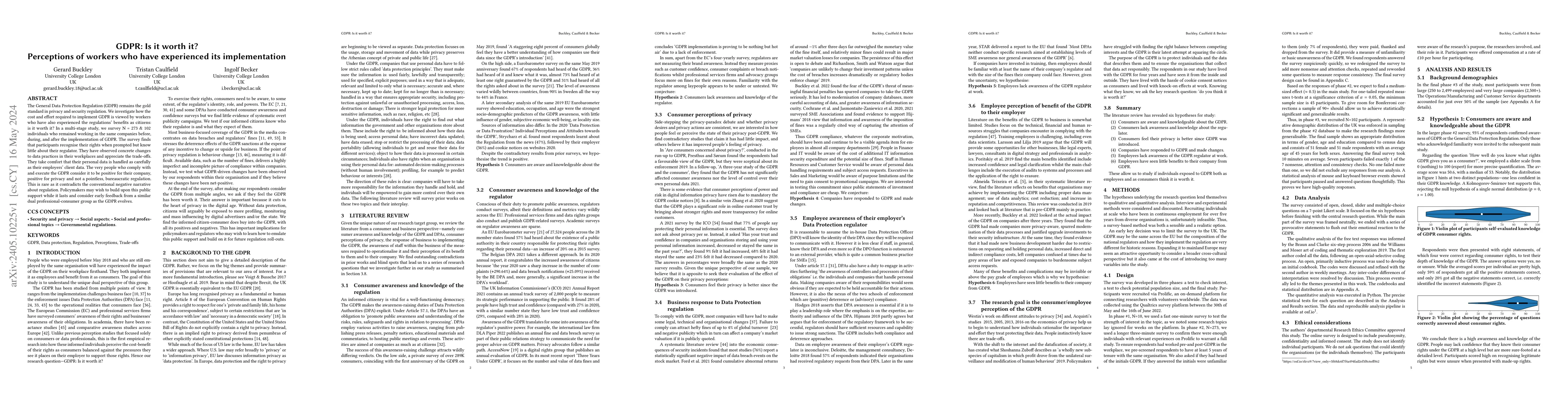 Thumbnail for GDPR: Is it worth it? Perceptions of workers who have experienced its
  implementation