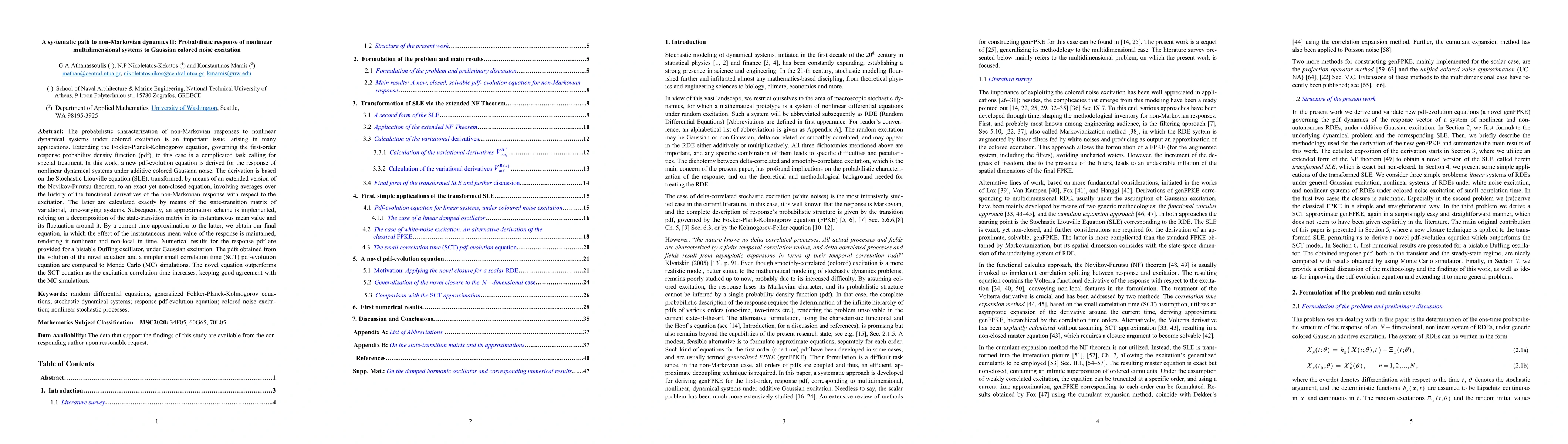 Thumbnail for A systematic path to non-Markovian dynamics II: Probabilistic response
  of nonlinear multidimensional systems to Gaussian colored noise excitation