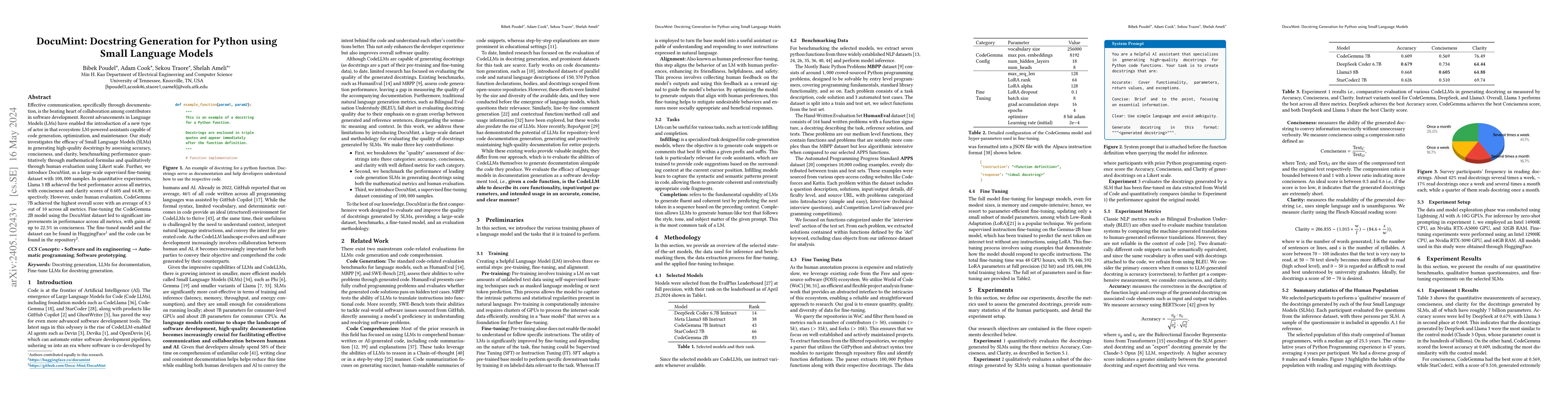 Thumbnail for DocuMint: Docstring Generation for Python using Small Language Models