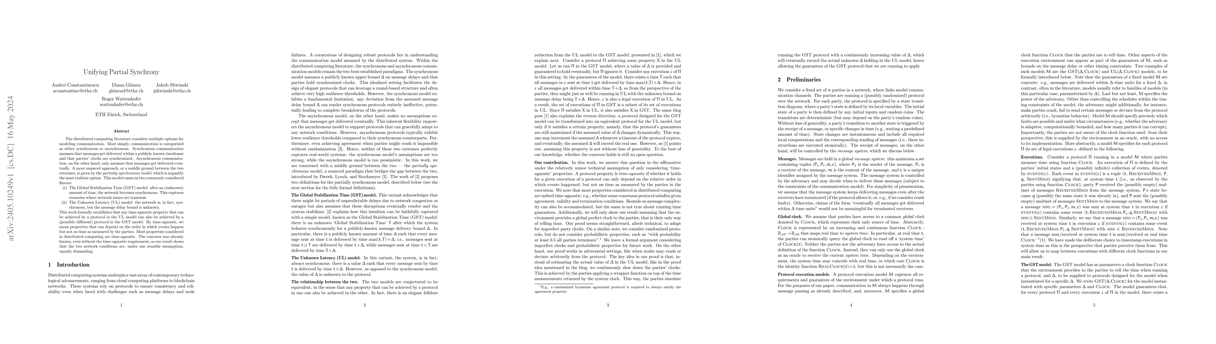 Thumbnail for Unifying Partial Synchrony