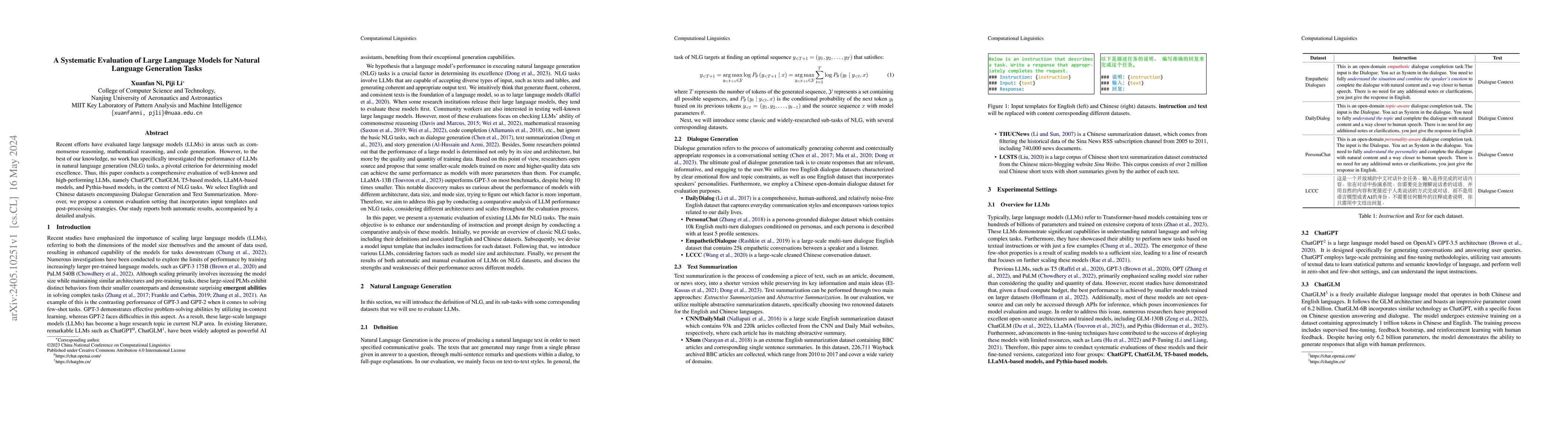 Thumbnail for A Systematic Evaluation of Large Language Models for Natural Language
  Generation Tasks