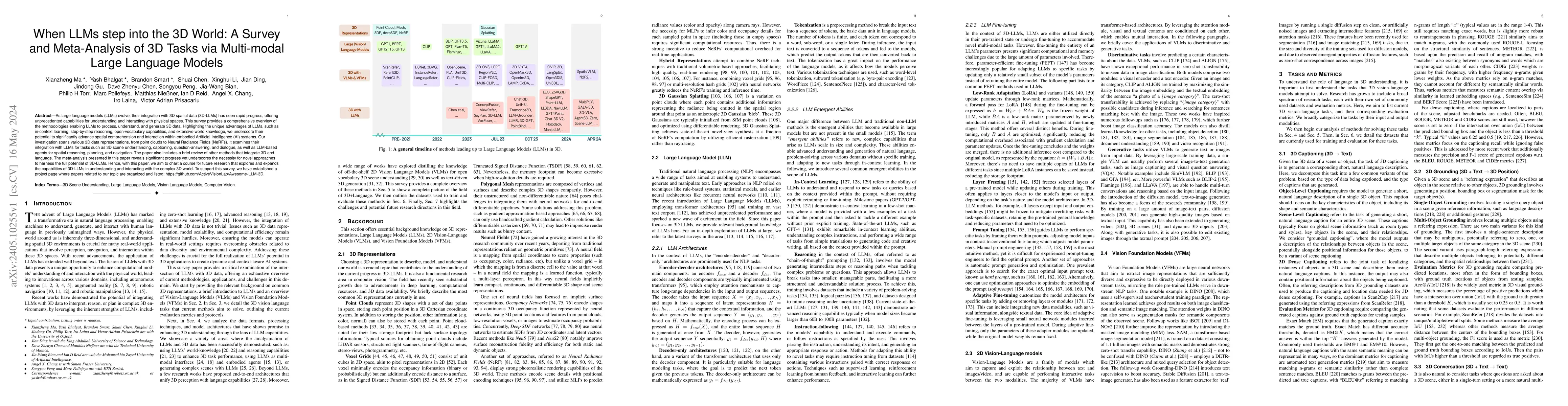 Thumbnail for When LLMs step into the 3D World: A Survey and Meta-Analysis of 3D Tasks
  via Multi-modal Large Language Models