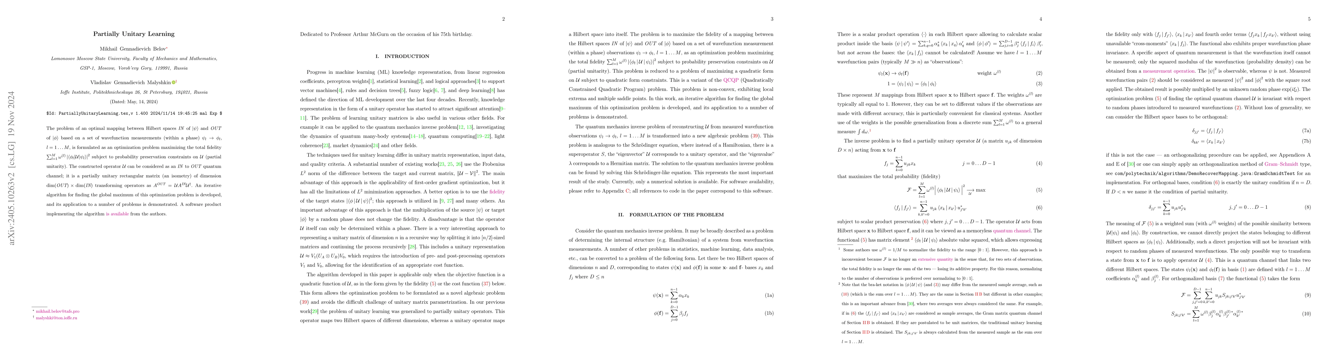Thumbnail for On Partially Unitary Learning